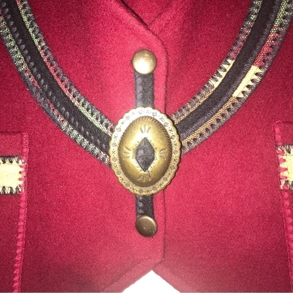Vintage 90s Western Coloratura Wool Vest Cabochon Boho Aztec Tapestry S - Picture 3 of 8